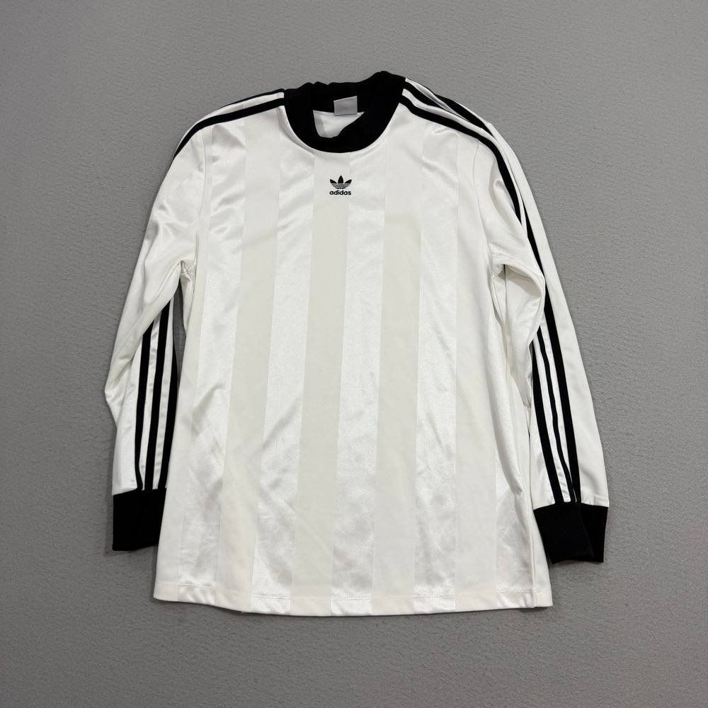 Adidas Shirt Women S White DH4246 Long Sleeve Trefoil Striped Mock Neck Athletic